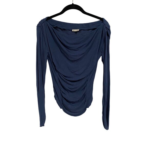 Free People Night We Met Off Shoulder Long Sleeve‎ Blue Top Size S - Picture 1 of 7